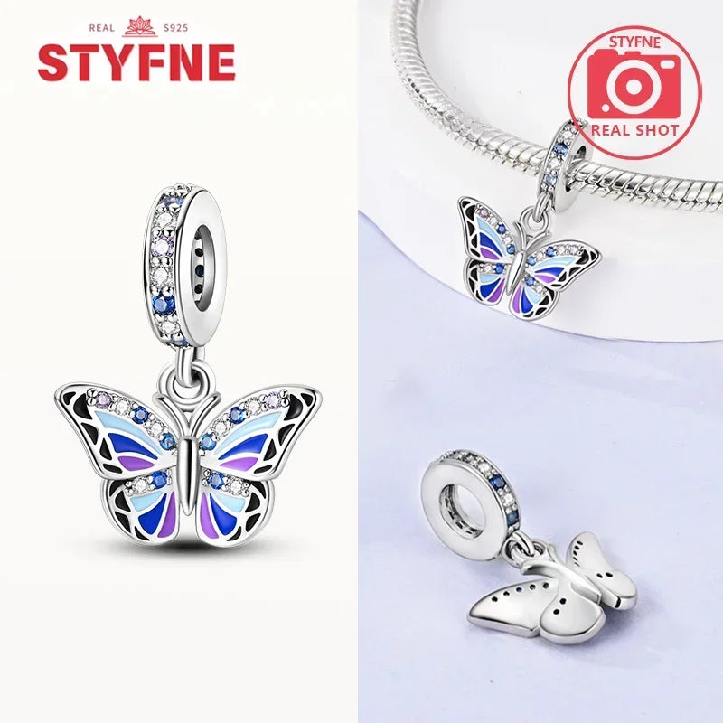 Charm Mariposa Colorida en Plata 925 con Circonitas – Beads Brillantes Compatibles Pandora Mujer Joyería DIY