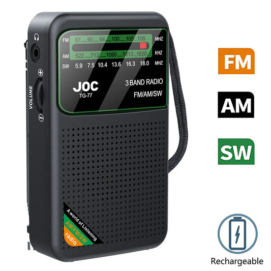 Pocket Mini Radio AM/FM/SW Recargable – Radio Portátil con Batería Externa y Entrada Auriculares