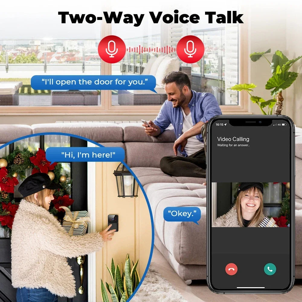 Timbre inteligente Tuya WiFi con cámara – Timbre inalámbrico compatible con Alexa y Google, batería recargable y visión nocturna