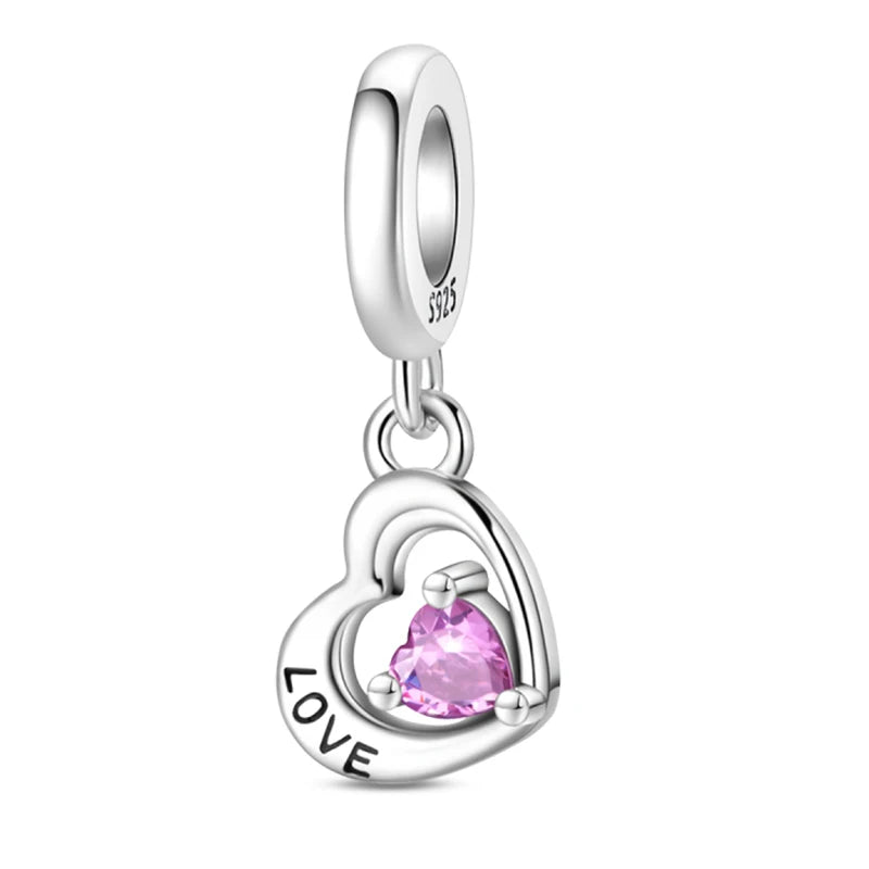 Charm Corazón Mamá e Hija en Plata 925 – Colgante Clásico para Pulseras Tipo Pandora, Regalo Día de la Madre