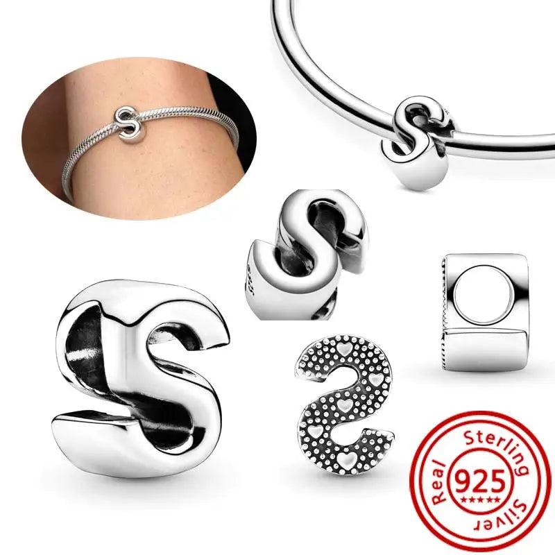 Charm Letras A–Z Plata 925 | Alfabeto Completo | Compatible Pandora Pulseras DIY