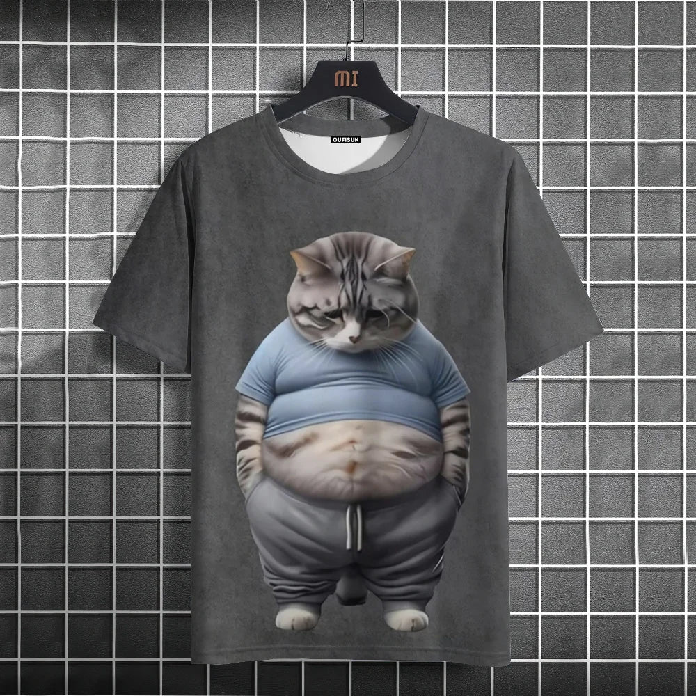 Camiseta Oversized Hombre y Mujer | Verano 2025 | Estampado Gato Divertido Manga Corta Cuello Redondo