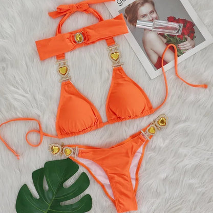 Bikini Sexy Mujer | Push-Up con Rhinestones y Diadema Playa y Piscina