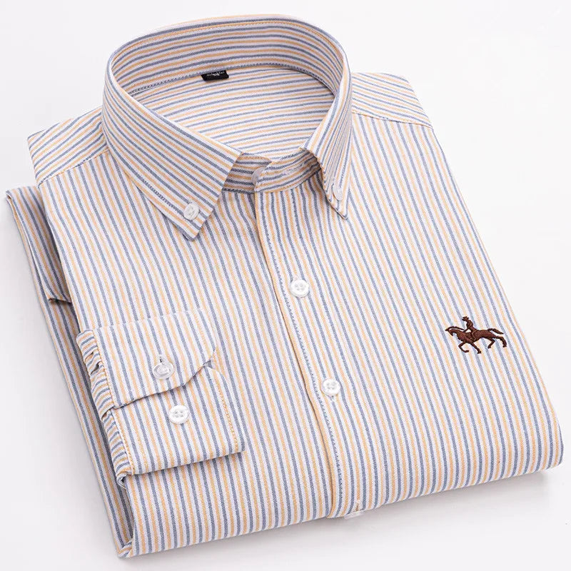 Camisa Hombre 2024 | Oxford de Algodón con Bordado de Caballo y Manga Larga Oversize