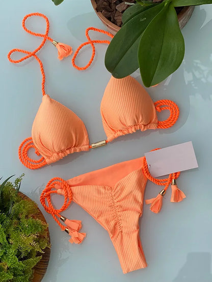 Bikini Mujer 2025 | Triángulo Ajustable Color Sólido Sexy