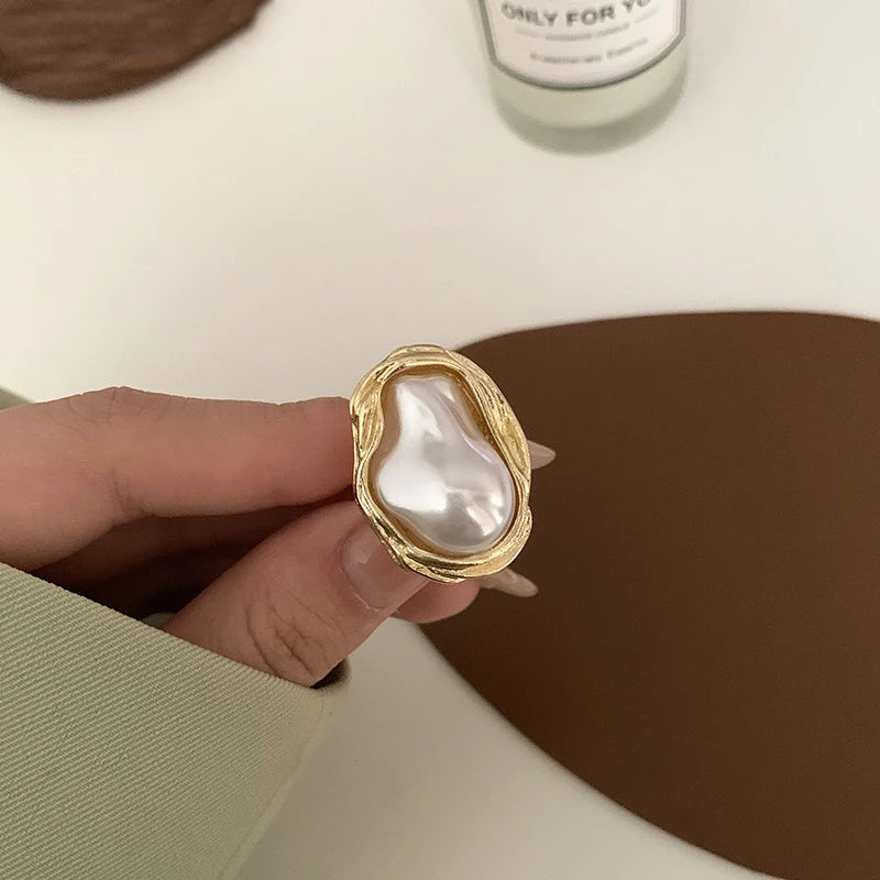 Anillo Estrella de Mar con Perla – Ajustable, Dorado, Joyería de Moda Coreana 2025