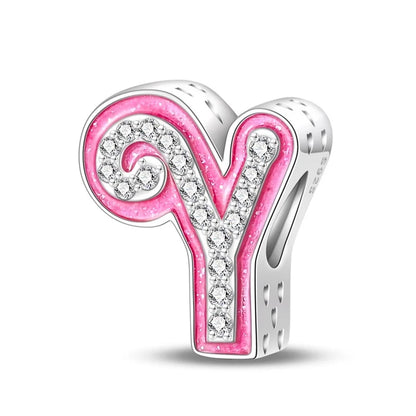 Charm letra alfabeto A-Z con circonias rosas en plata 925 – Abalorio elegante para pulseras tipo Pandora, joyería DIY personalizada