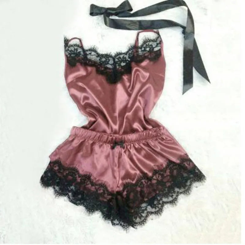 Pijama Sexy Mujer 3 Piezas | Satinado Seda Hielo Bata + Camisón + Lencería