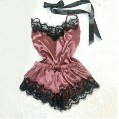 Pijama Sexy Mujer 3 Piezas | Satinado Seda Hielo Bata + Camisón + Lencería