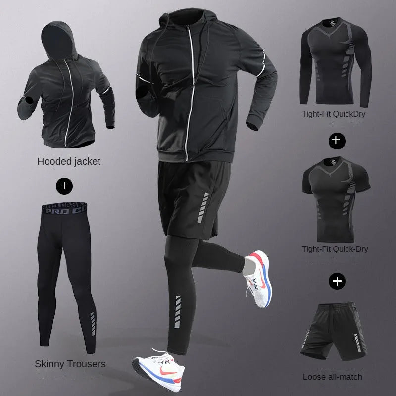 Conjunto Deportivo de Hombre 3-7 Piezas – Tracksuit Completo de Fibra Ice, Secado Rápido para Running, Gym, Ciclismo y Fitness