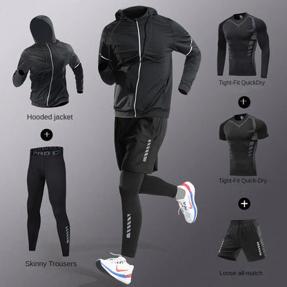 Conjunto Deportivo de Hombre 3-7 Piezas – Tracksuit Completo de Fibra Ice, Secado Rápido para Running, Gym, Ciclismo y Fitness