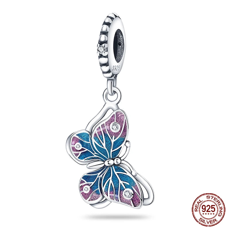 100% 925 Sterling Silver Creative Blue Luminous Firefly Charms Pendants Fit Qikaola 925 Original Bracelets DIY Birthday Jewelry