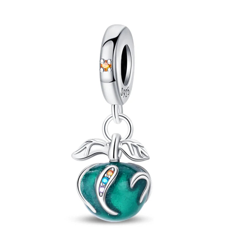 Charms de Plata 925 Frutas (Fresa, Cereza, Manzana y Aguacate) – Abalorios Coloridos para Pulseras Originales