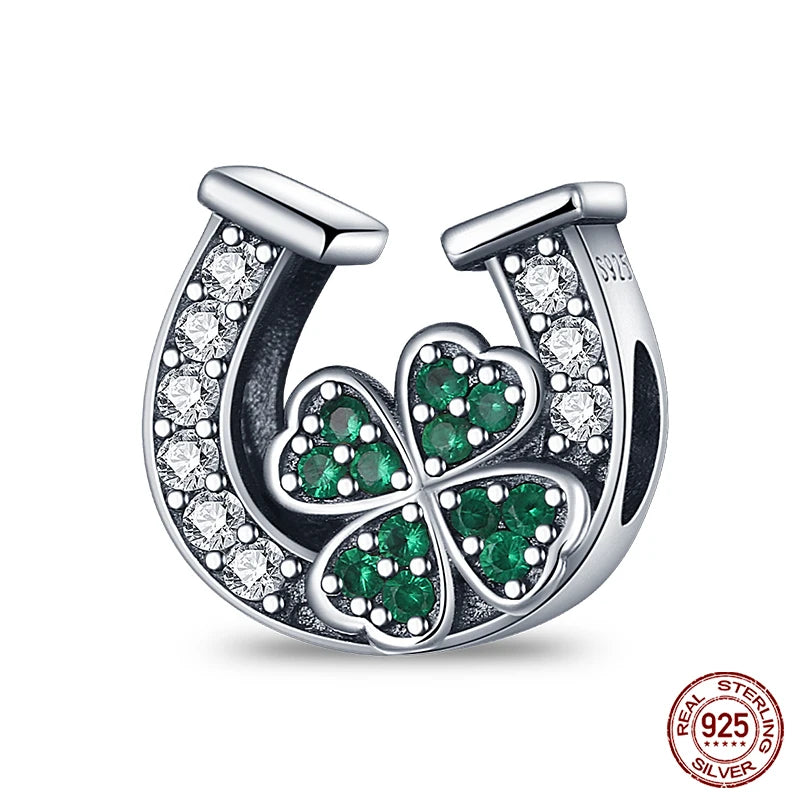 Charm de Plata S925 Mariquita de Siete Puntos y Trébol de la Suerte – Abalorio Colorido y Brillante para Pulseras Originales