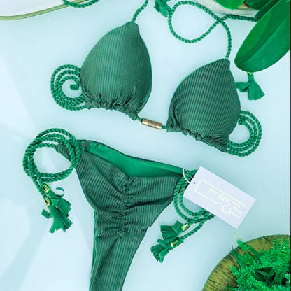 Bikini Mujer 2025 | Triángulo Ajustable Color Sólido Sexy