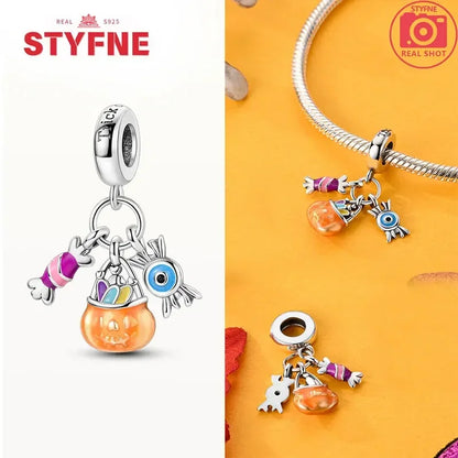 Charm Colgante de Halloween Plata 925 | Bruja Mágica con Efecto Luminoso para Pulsera Original