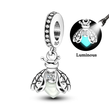 100% 925 Sterling Silver Creative Blue Luminous Firefly Charms Pendants Fit Qikaola 925 Original Bracelets DIY Birthday Jewelry