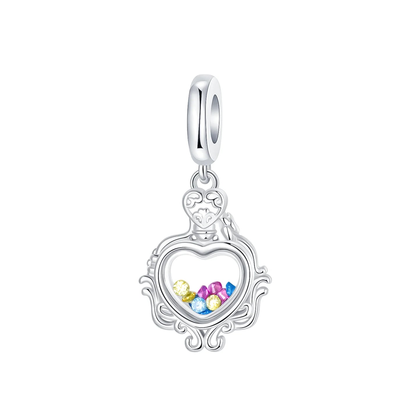 Charm Plata 925 Colgante Colorido Sol Luna Estrellas | Dije Compatible Pandora Pulsera y Collar Mujer