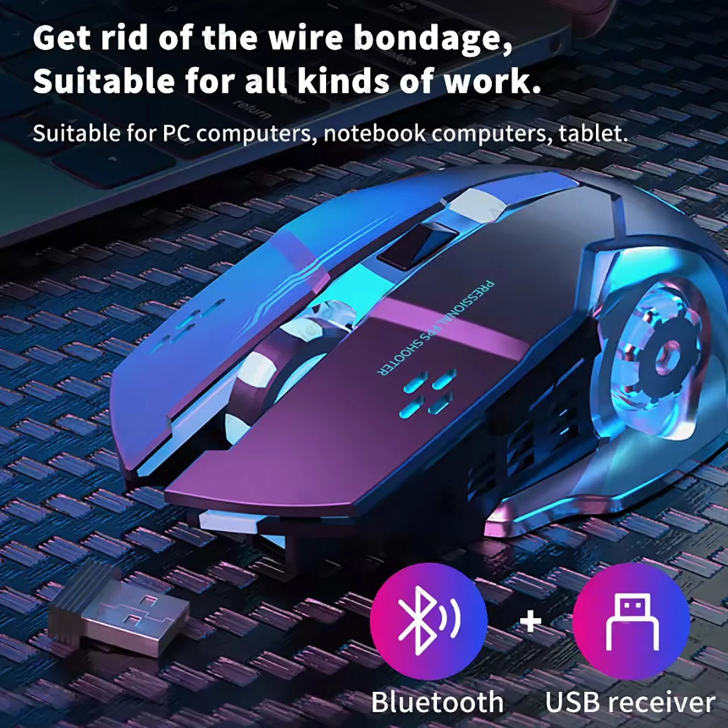 Ratón Inalámbrico Recargable Bluetooth + 2.4G con Retroiluminación – Mouse Gaming para PC, MacBook, Laptop, Tablet y Smartphone