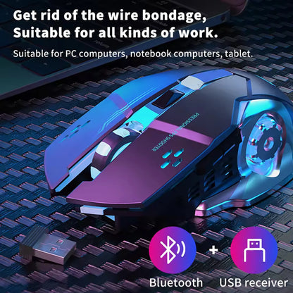 Ratón Inalámbrico Recargable Bluetooth + 2.4G con Retroiluminación – Mouse Gaming para PC, MacBook, Laptop, Tablet y Smartphone