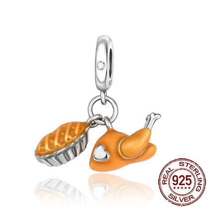 Charm Comida Divertida en Plata 925 – Café, Pastel, Frutas, Hamburguesa y Papas | Compatible Pandora 2025