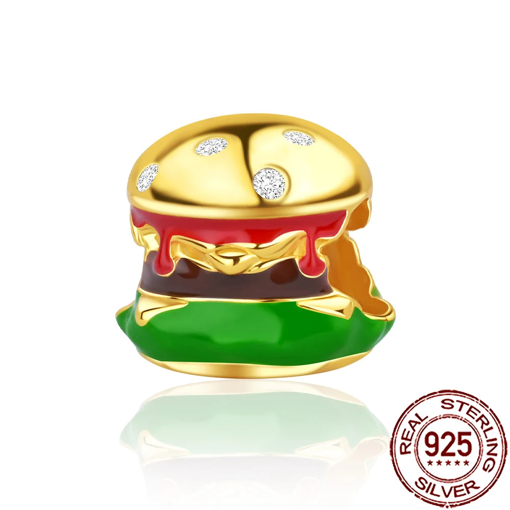 Charm Comida Divertida en Plata 925 – Café, Pastel, Frutas, Hamburguesa y Papas | Compatible Pandora 2025