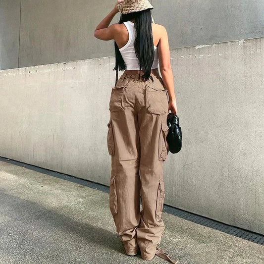 Pantalones Cargo Mujer Otoño Invierno | Jeans Rectos Cintura Alta Pierna Ancha Vintage