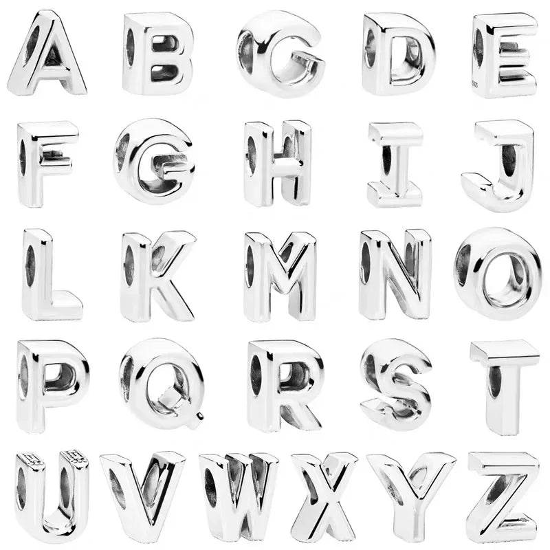Charm letras inglés pinyin A-Z plata 925 – Abalorios alfabeto para pulsera tipo Pandora mujer
