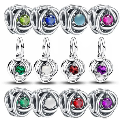 Charm Corazón con Piedras de Nacimiento en Plata 925 – Abalorios Eternity para Pulseras Originales Mujer