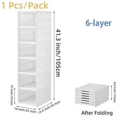 Organizador de Zapatos Plegable 3/6 Niveles – Caja Transparente Apilable y Antipolvo | Mueble Zapatero de Plástico