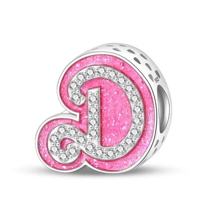 Charm letra alfabeto A-Z con circonias rosas en plata 925 – Abalorio elegante para pulseras tipo Pandora, joyería DIY personalizada
