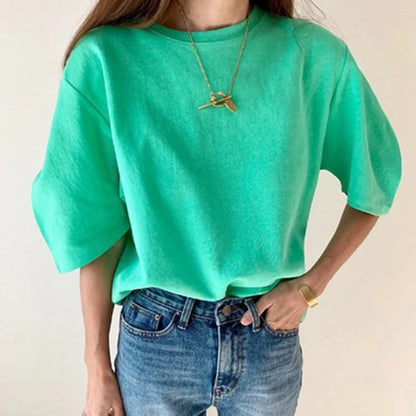 Camiseta Oversize Mujer Verano 2024 | Algodón Elástica Rosa Blanco Casual