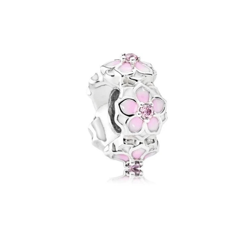 Charm Plata 925 Flores Rosadas | Cerezo y Margarita Brillante Compatible Pandora
