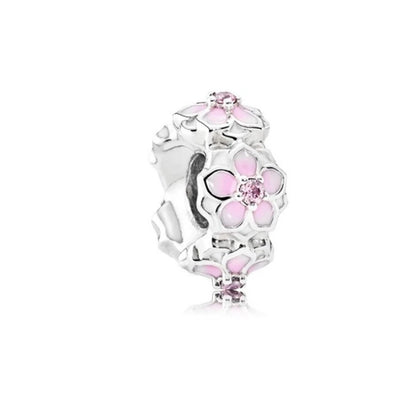 Charm Plata 925 Flores Rosadas | Cerezo y Margarita Brillante Compatible Pandora