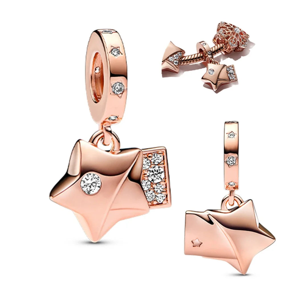 Charm Colgante Pareja Plata 925 y Oro Rosa | Compatible Pandora Original | Pulsera o Collar Mujer