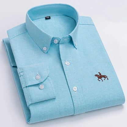 Camisa Hombre 2024 | Oxford de Algodón con Bordado de Caballo y Manga Larga Oversize
