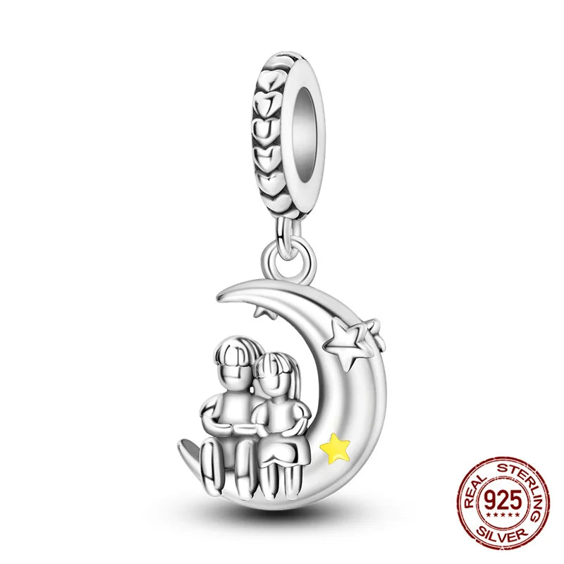 Charm luna y estrellas luminoso plata 925 – Abalorio brillante para pulsera tipo Pandora mujer