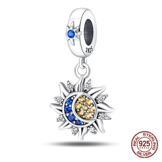Charm luna y estrellas luminoso plata 925 – Abalorio brillante para pulsera tipo Pandora mujer