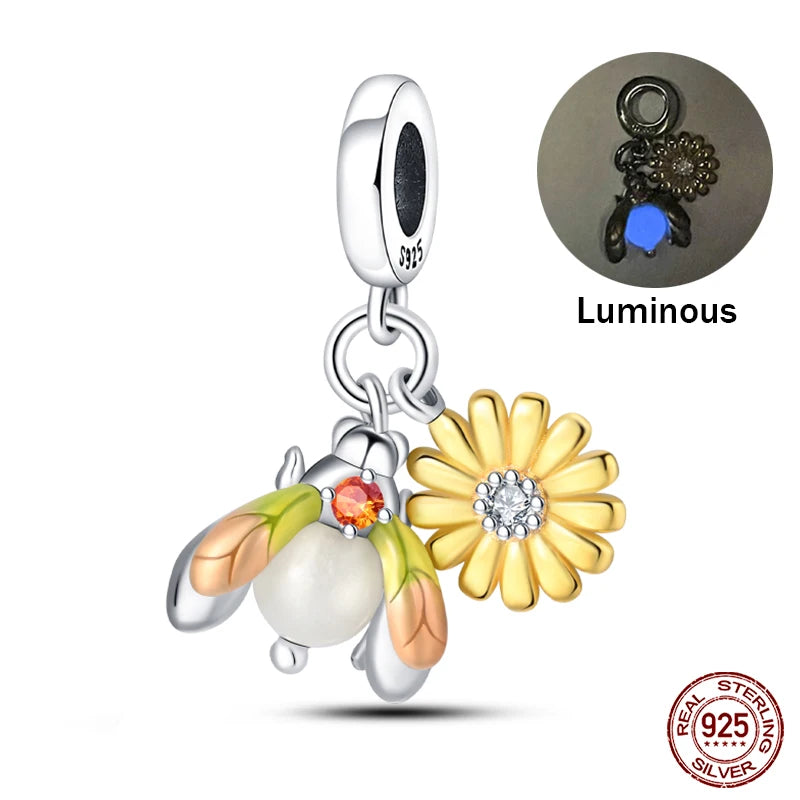 925 Sterling Silver Chameleon Luminous Firefly Butterfly Charms Beads Fit Qikaola 925 Original Bracelets Fine DIY Jewelry Making