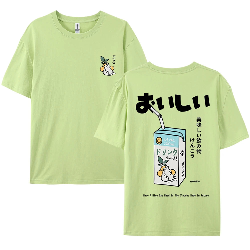 Camiseta Oversized Gato Japonés | Hombre y Mujer | Manga Corta Casual Streetwear Algodón Harajuku