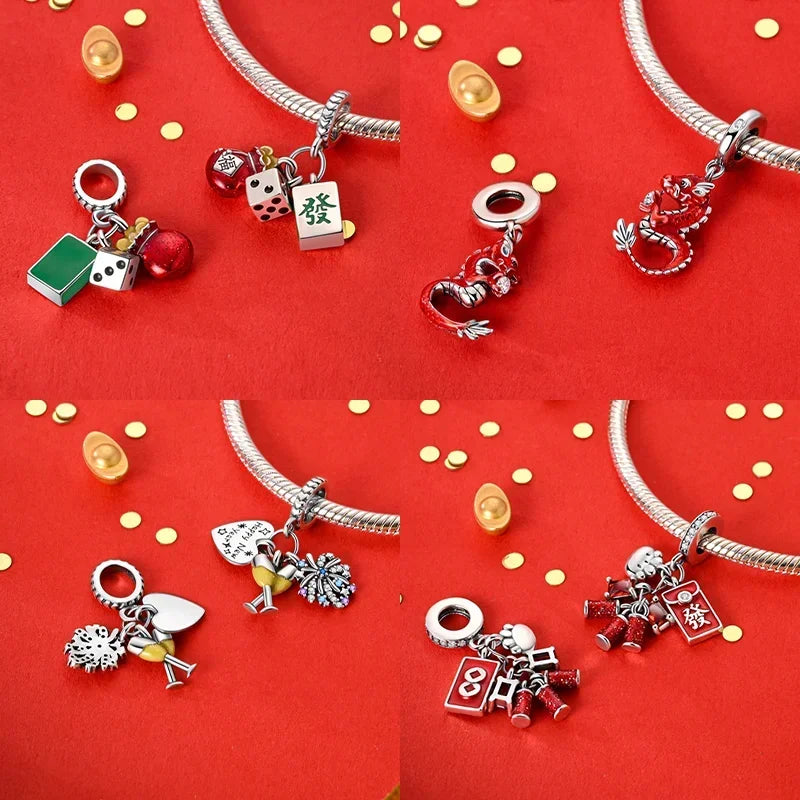 Charm dragón chino y gato en plata 925 – Abalorio clásico para pulsera tipo Pandora, joyería DIY elegante para mujer