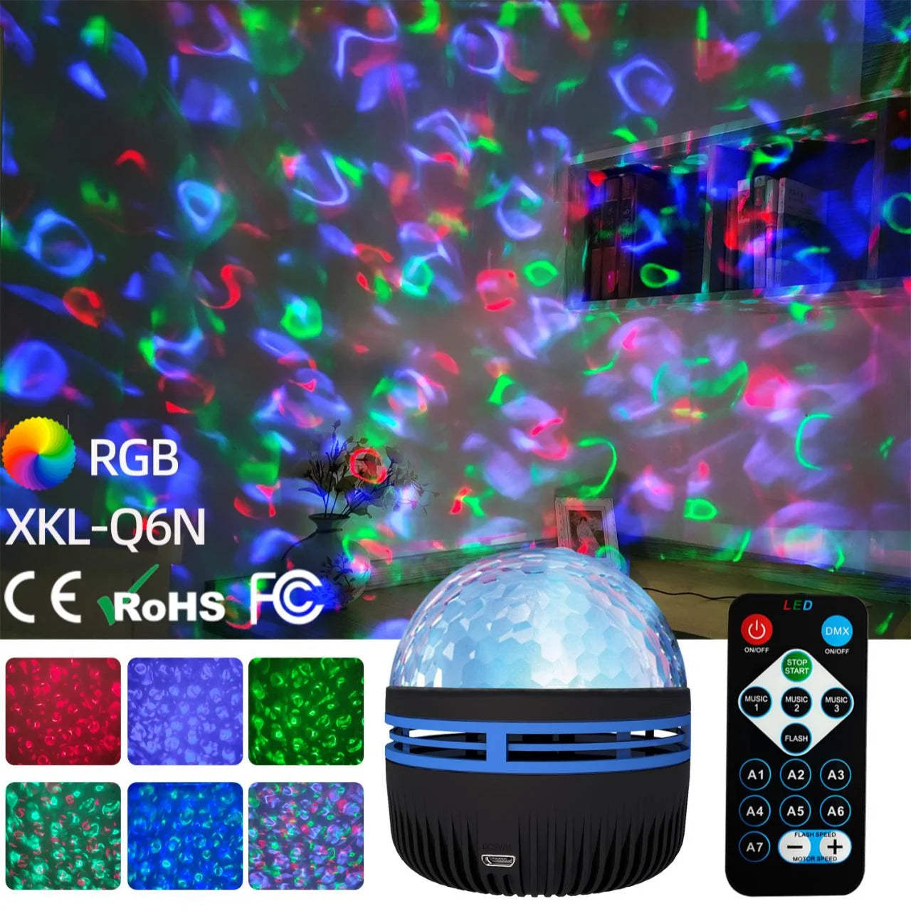 Proyector LED Galaxy Aurora USB 5V – Luz Nocturna Giratoria 360° con Control Remoto y Efectos RGB para Dormitorio y Sala