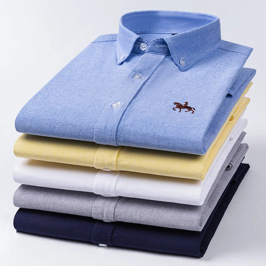 Camisa Hombre 2024 | Oxford de Algodón con Bordado de Caballo y Manga Larga Oversize