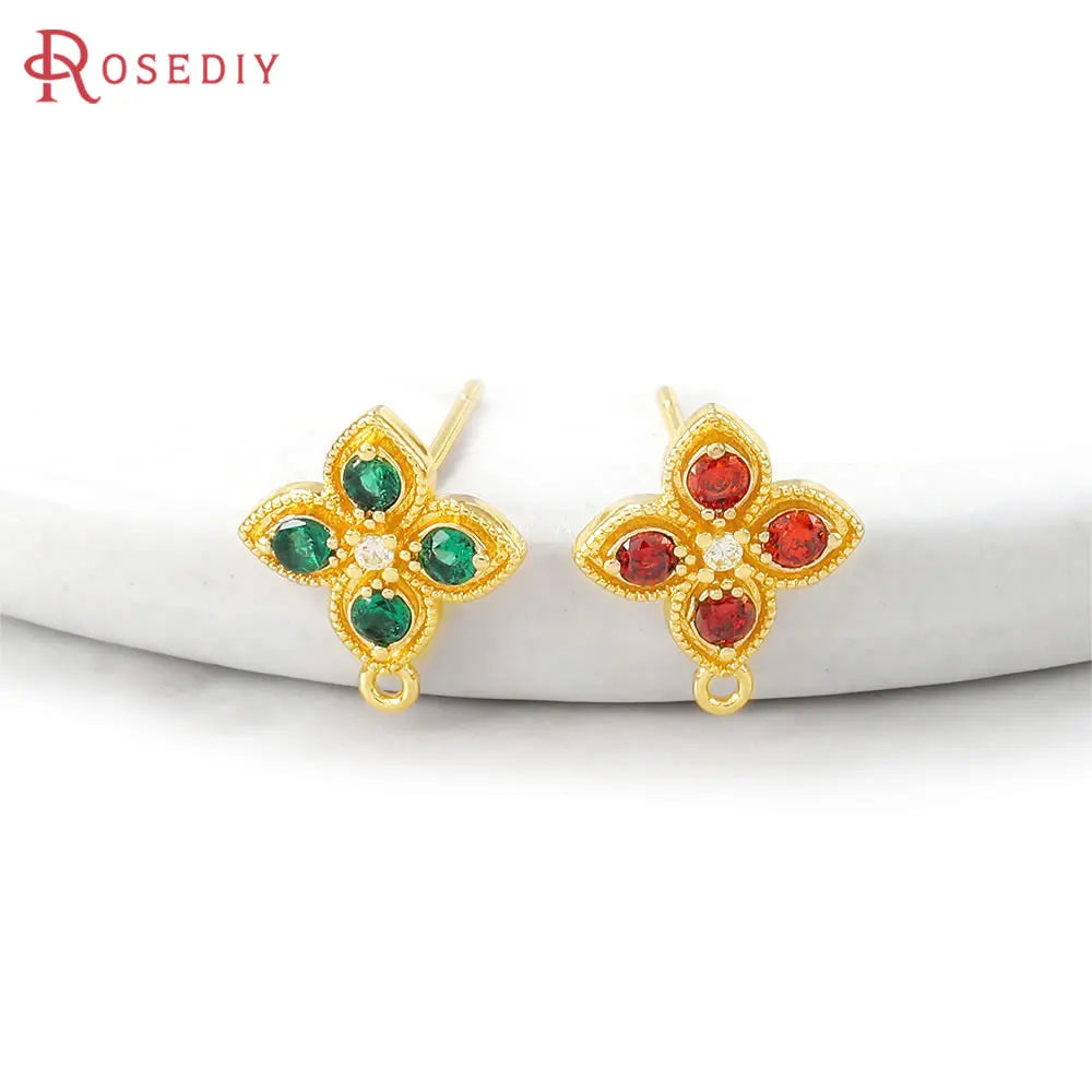 4PCS Aretes Flor Color Oro con Zirconia | Accesorios DIY Bisutería