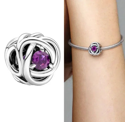 Charm Corazón con Piedras de Nacimiento en Plata 925 – Abalorios Eternity para Pulseras Originales Mujer