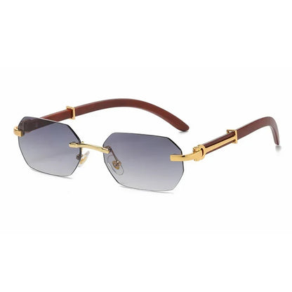 Gafas de Sol Sin Montura Unisex | Rectangulares Retro con Patas de Madera UV400