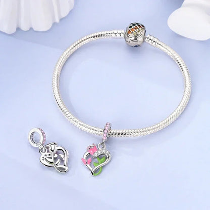 Charm Plata 925 Colgante Rosa Mariposa Corazón Flor Pájaro | Dije Para Pulsera Pandora Compatible