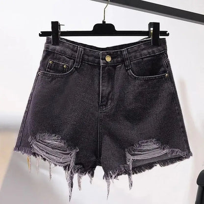 Shorts Vaqueros Mujer Blancos | Denim Cintura Alta Casual Y2K con Flecos y Roturas