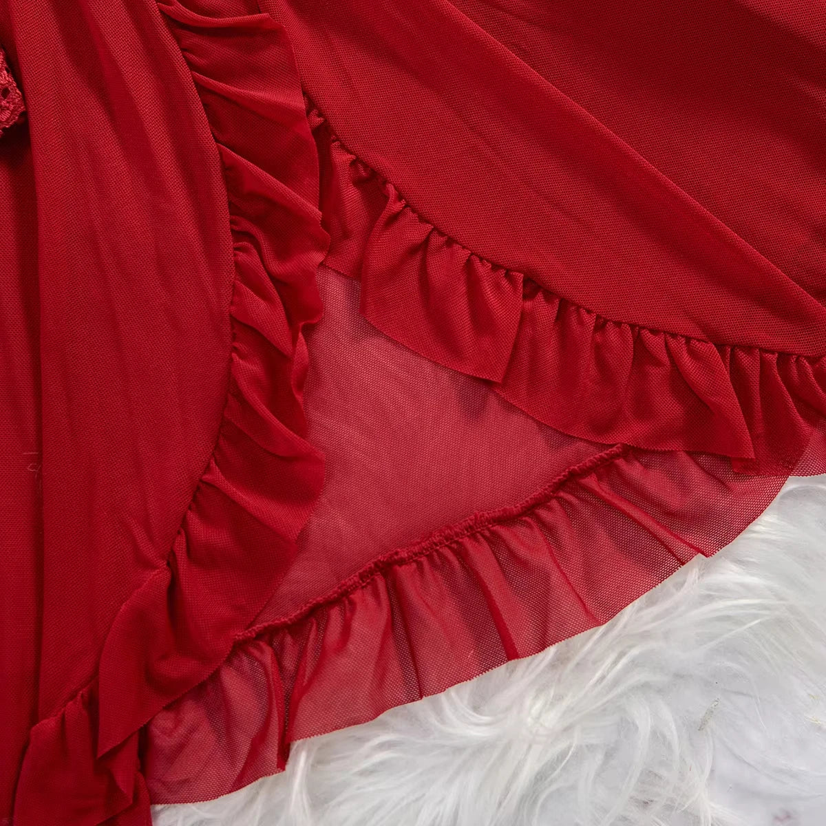 Lencería Sexy Mujer Roja Transparente | Baby Doll de Encaje con Tanga Conjunto Noche