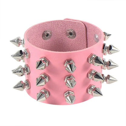 Pulsera Punk de Cuero PU con Tachuelas y Púas - Brazalete Ajustable Negro Unisex